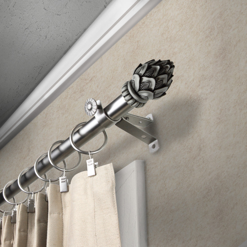 Bud Curtain Rod, Satin Nickel, 120-170"