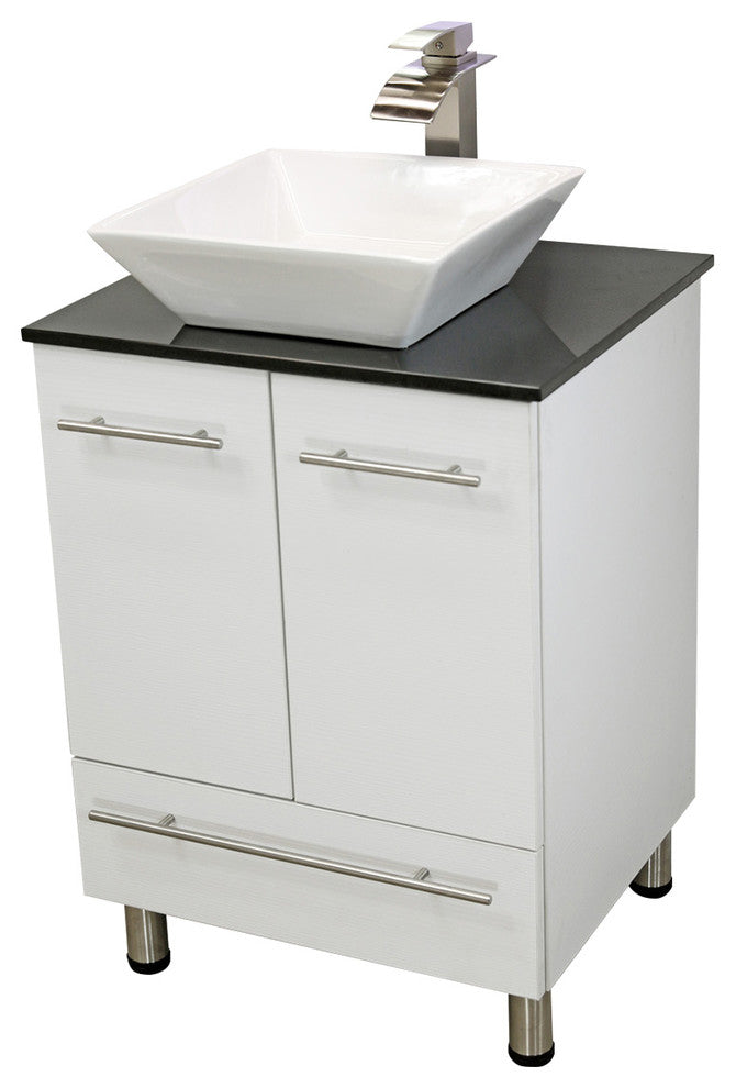 Windbay 24" Freestanding Vanity, White Texture Embossed, Black Stone Countertop