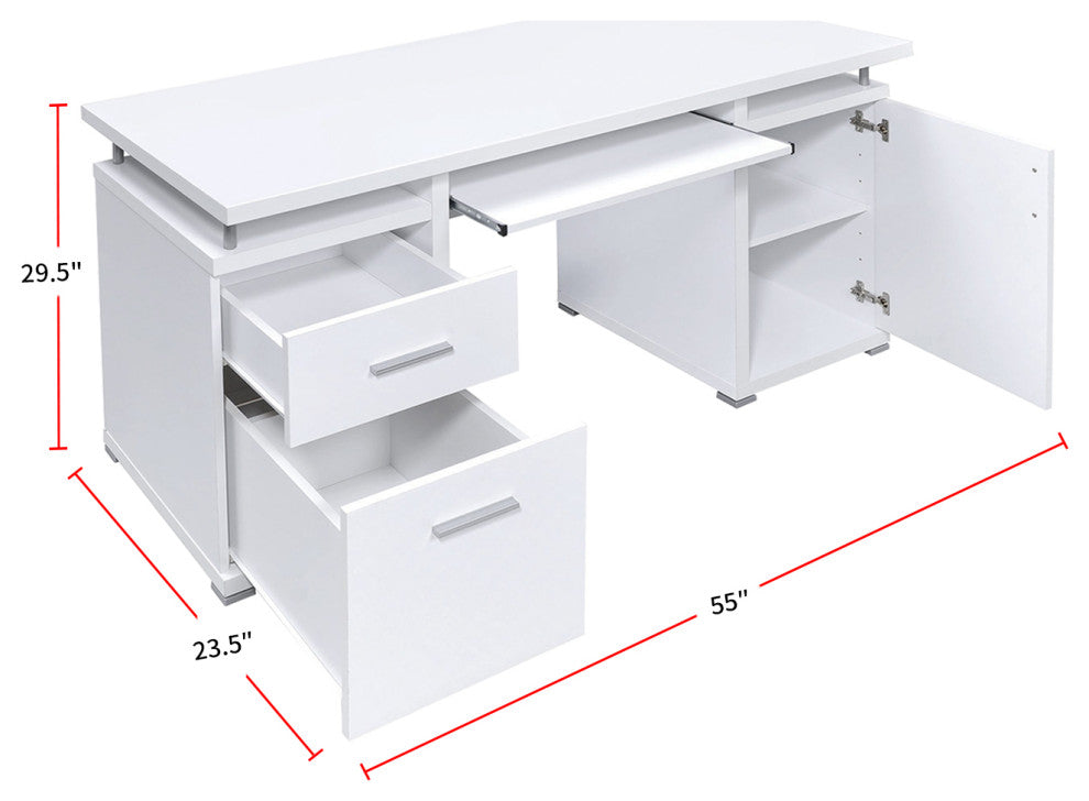 Computer Desk with 2 Drawers and Cabinet, White