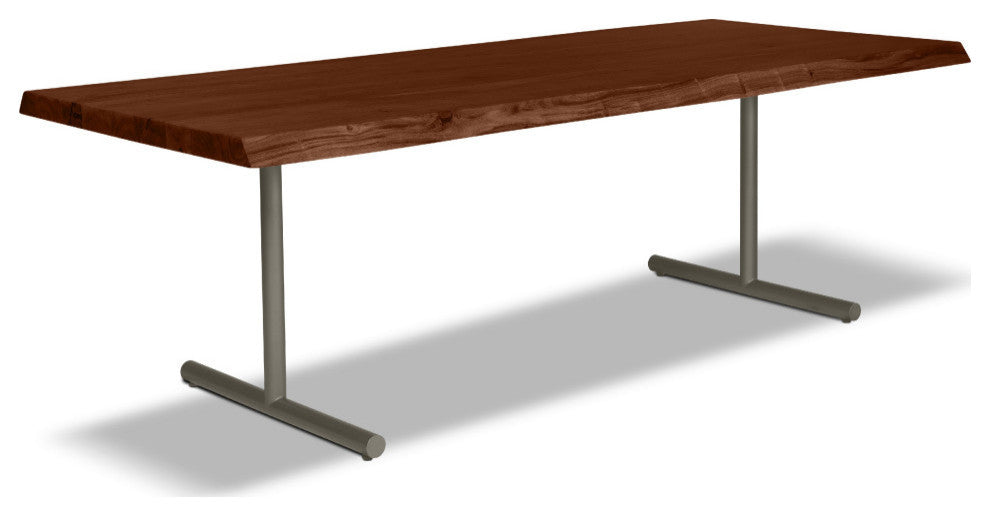 Brooks Dining Table, T Base, 40"x116", Americano Top, Pewter Base