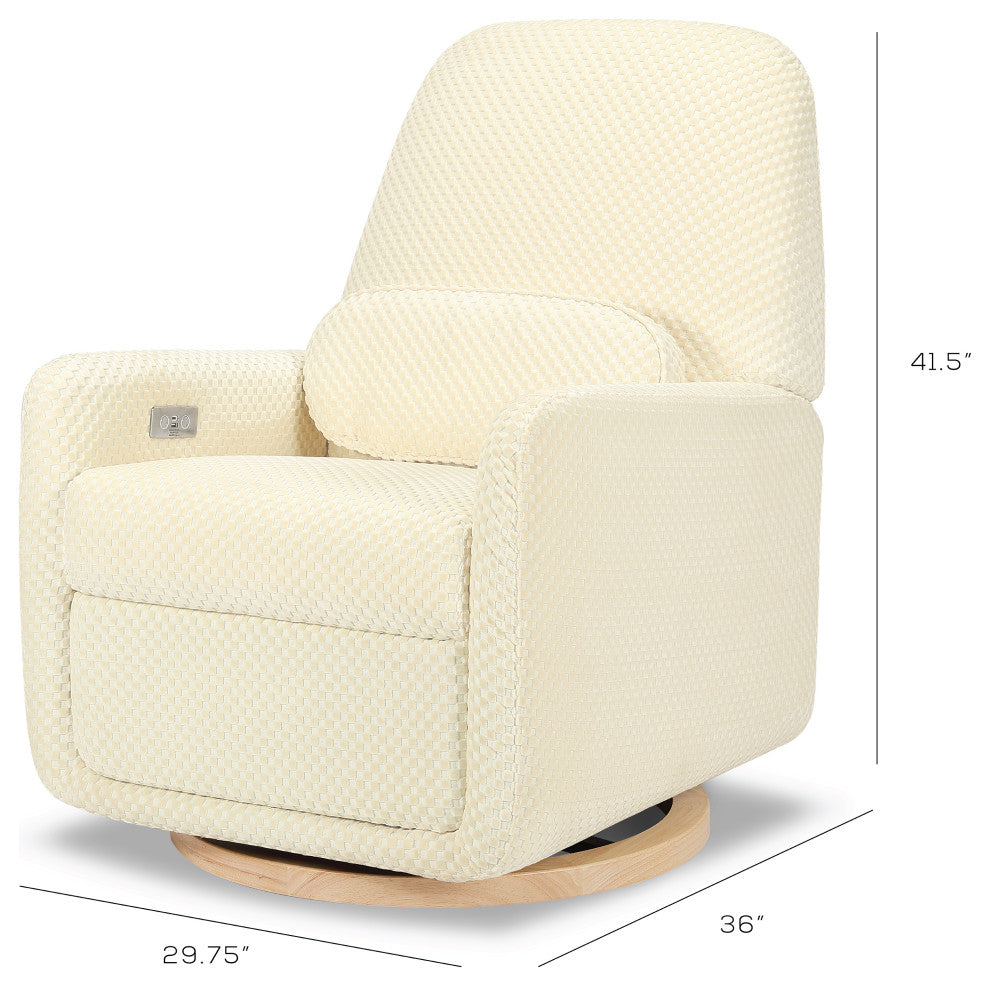 Arc Electronic Recliner/Swivel Glider, Velvet Checker, USB Port, Ivory Velvet Checker With Light Wood Base