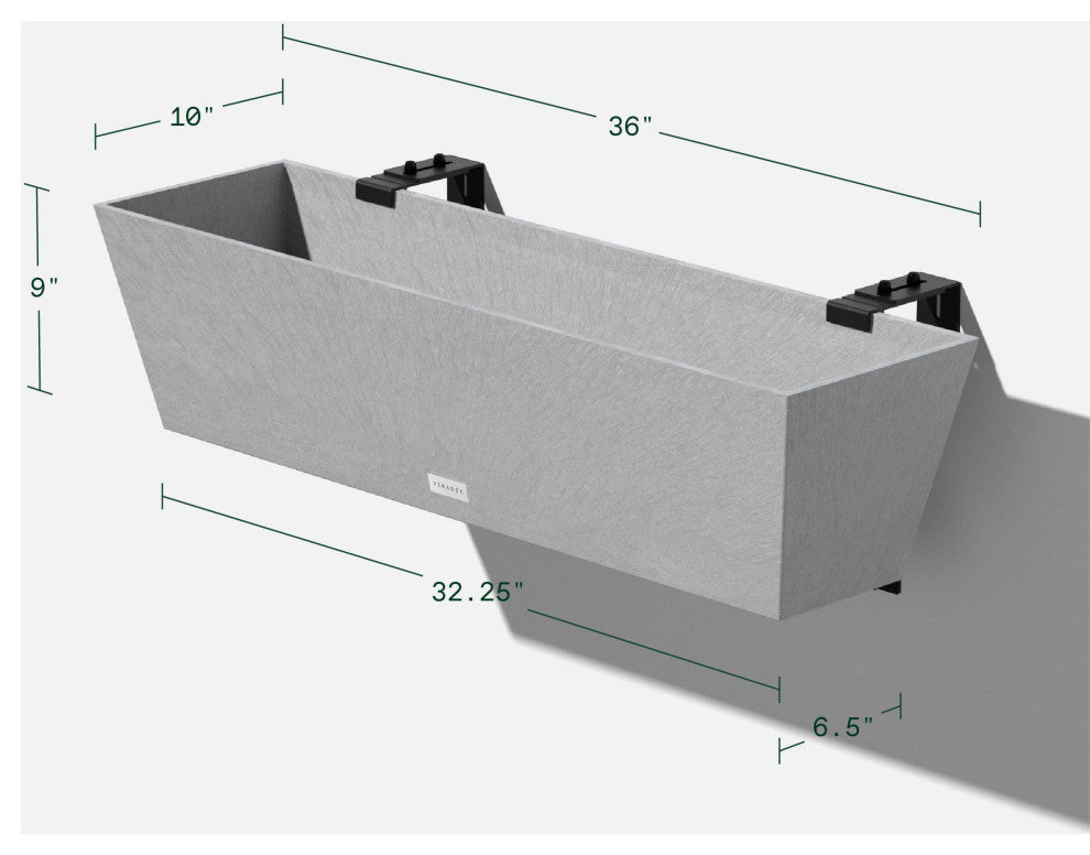 Veradek Pure Series Window Box Wall/Railing Planter, Grey, 36", 1 Pack