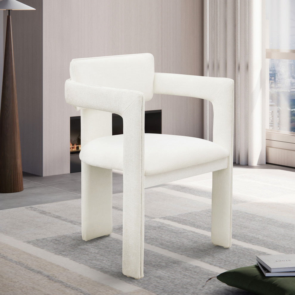 Brenda Upholstered Dining Chair, Cream, Chenille Fabric, Set of 2