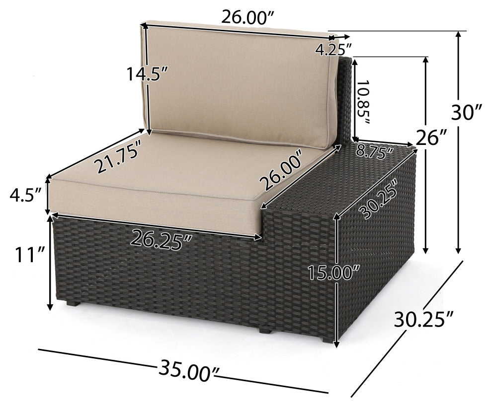 GDF Studio Reddington Outdoor 5 Seater Wicker V Shaped Sectional Sofa Set