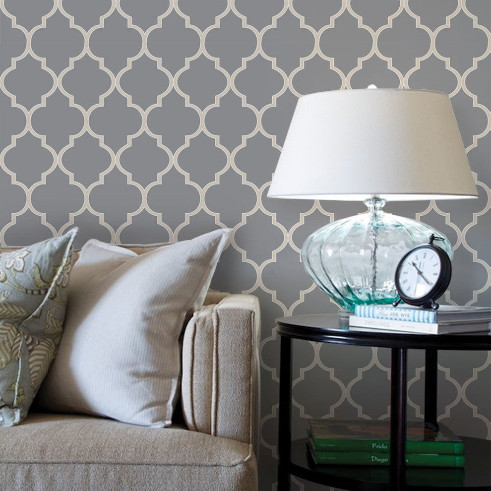 Moroccan Peel and Stick Vinyl Wallpaper, Cool Dark Gray, 24" X 60"