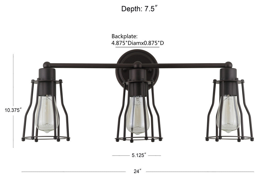 Evelyn Metal Vanity Light, Oil Rubbed Bronze, 3-Light