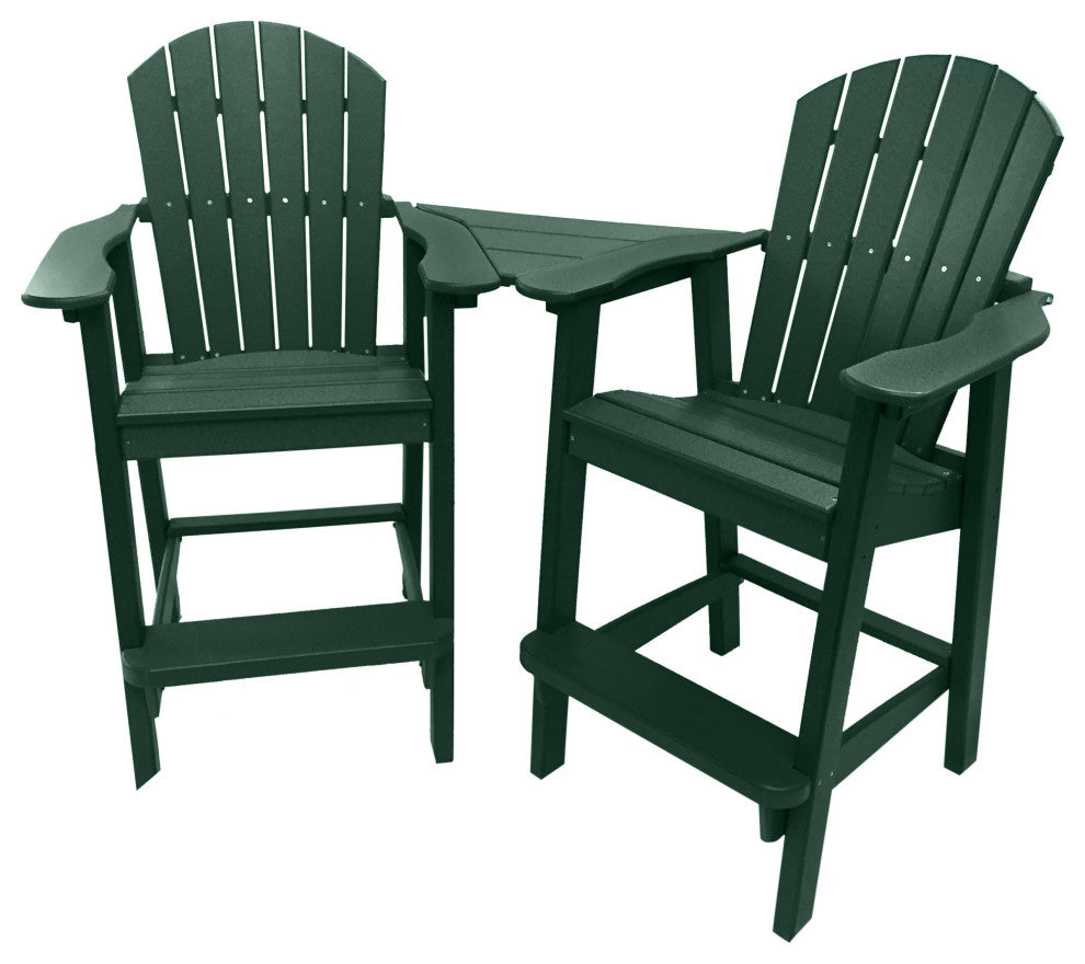 Phat Tommy Tall Adirondack Chairs Set of 2, Poly Outdoor Bar Stool Chairs, Hunter Green