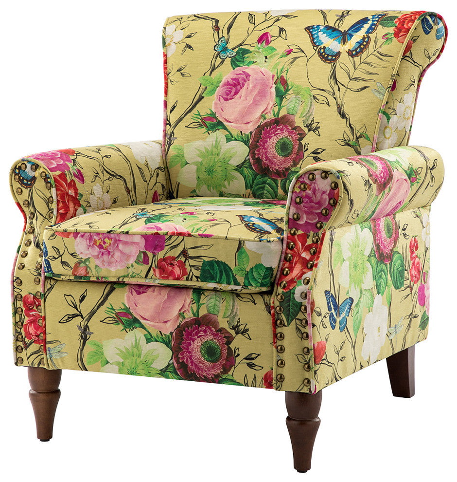 Wooden Upholstered Armchair, Mustard