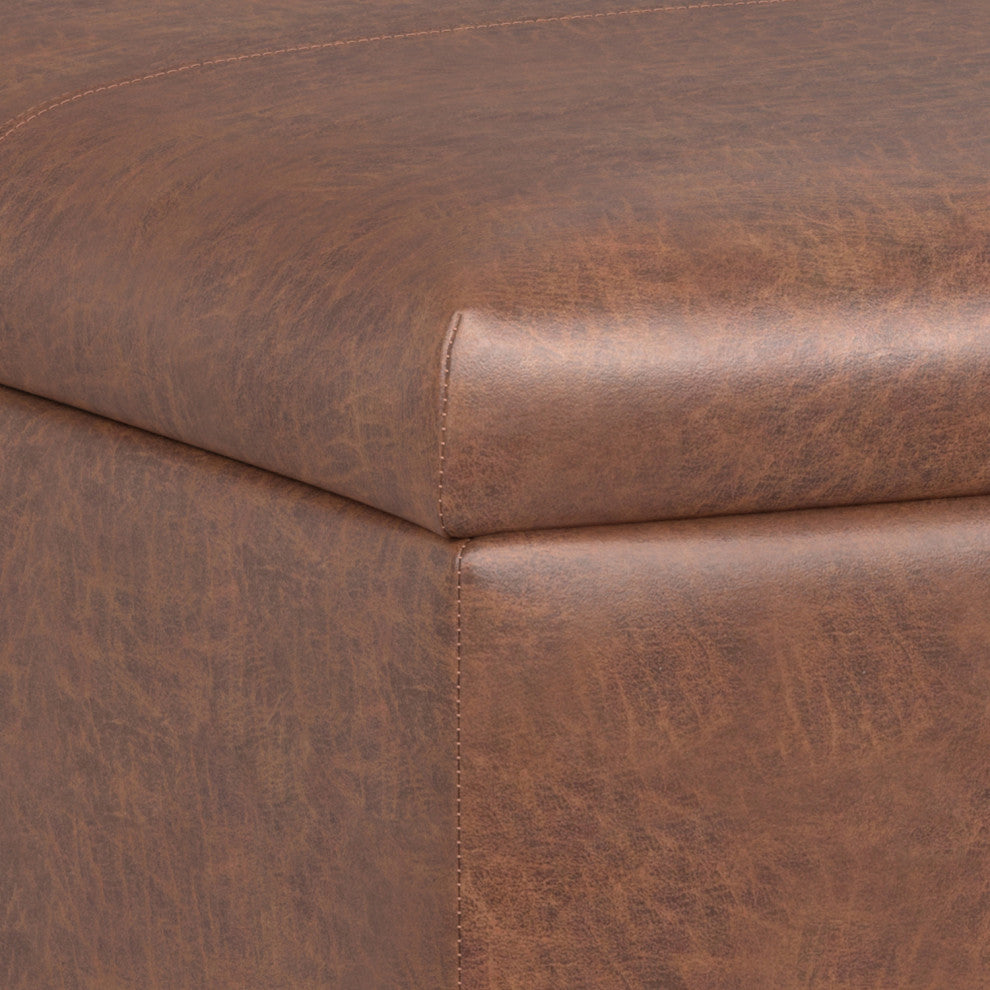 Gabbie Square Coffee Table Storage Ottoman, Distressed Saddle Brown