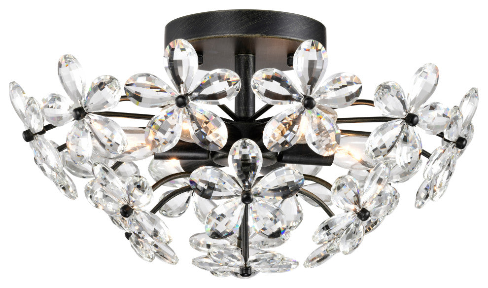 Almira 6 Lights Antique Black Daisy Flower Crystal Flush Mount