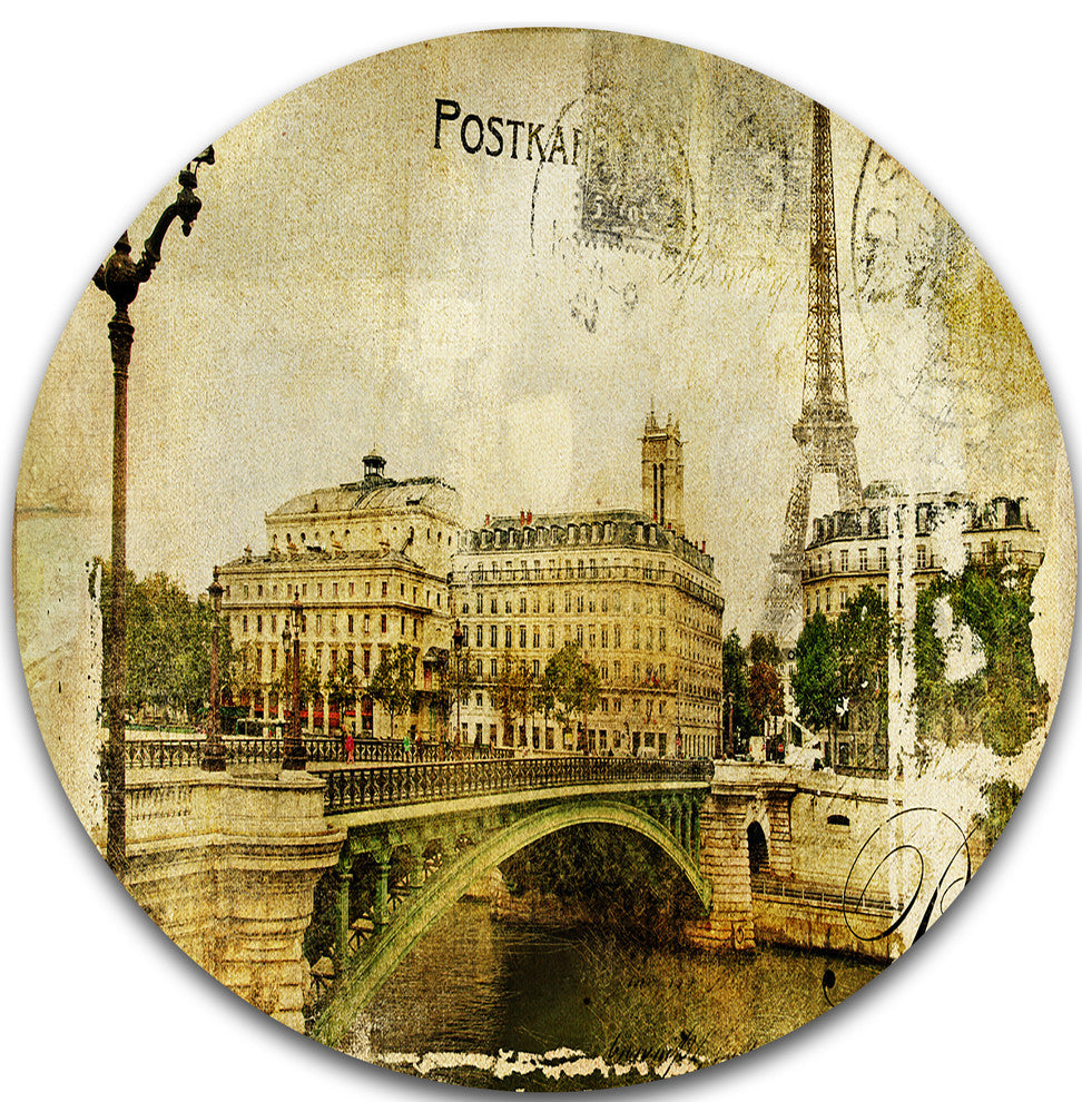 Vintage Paris, Digital Art Cityscape Disc Metal Artwork, 36"
