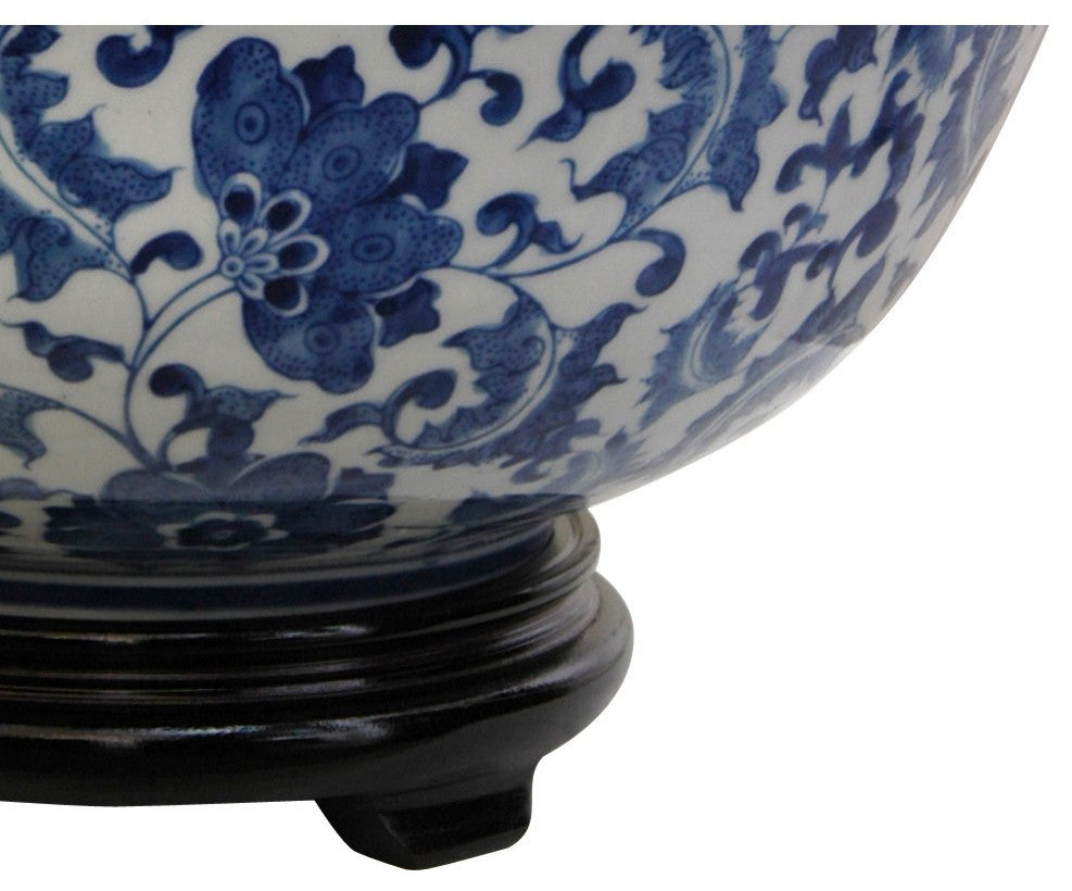 14" Floral Blue and White Porcelain Bowl