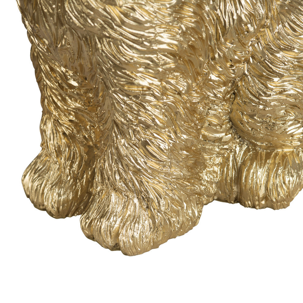 23" Gold Resin Doodle Dog Table Lamp With White Drum Shade