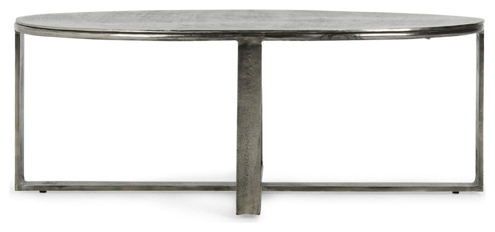 Kosas Home Flores 48" Industrial Oval Metal Nickel Coffee Table