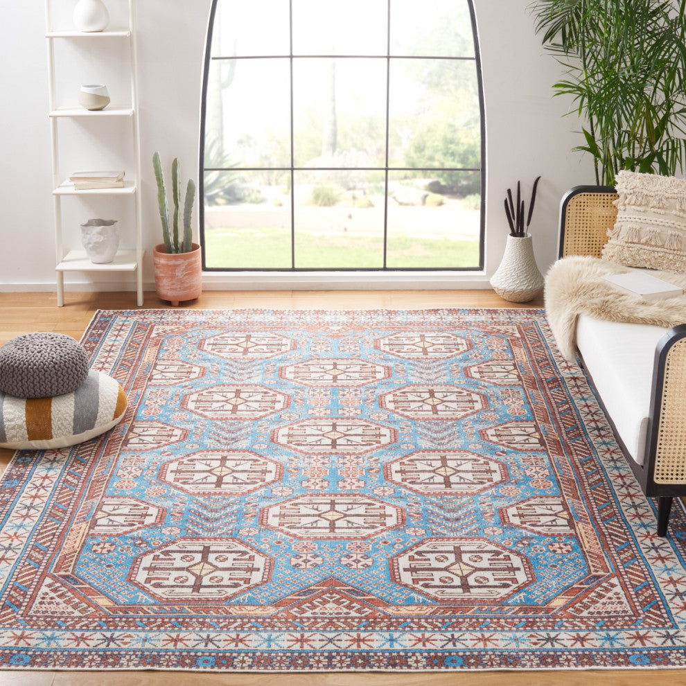 Safavieh Serapi SEP383 Rug Machine-Washable, Light Blue/Brown, 9'x12'