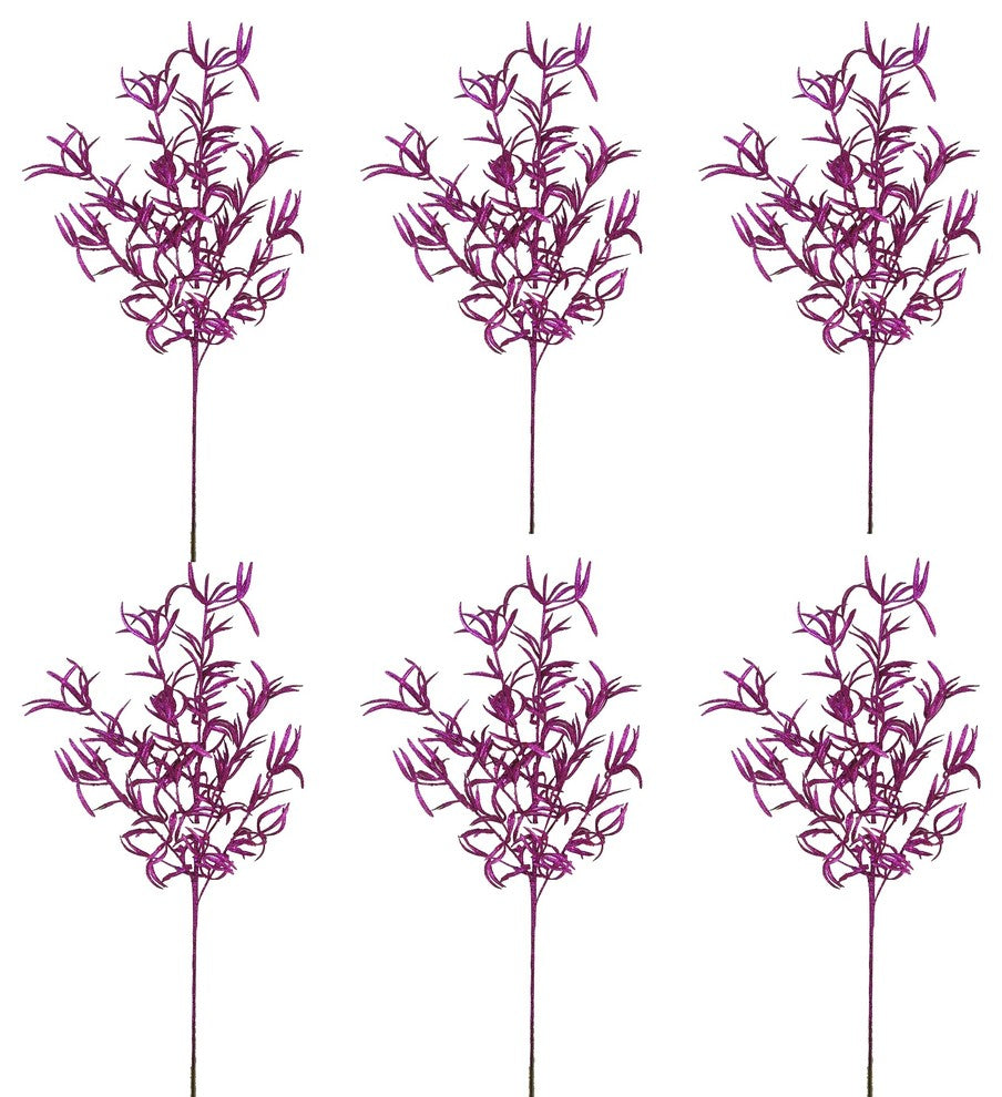 6 Pieces 32" Glitter Leaf Christmas Spray, Velvet