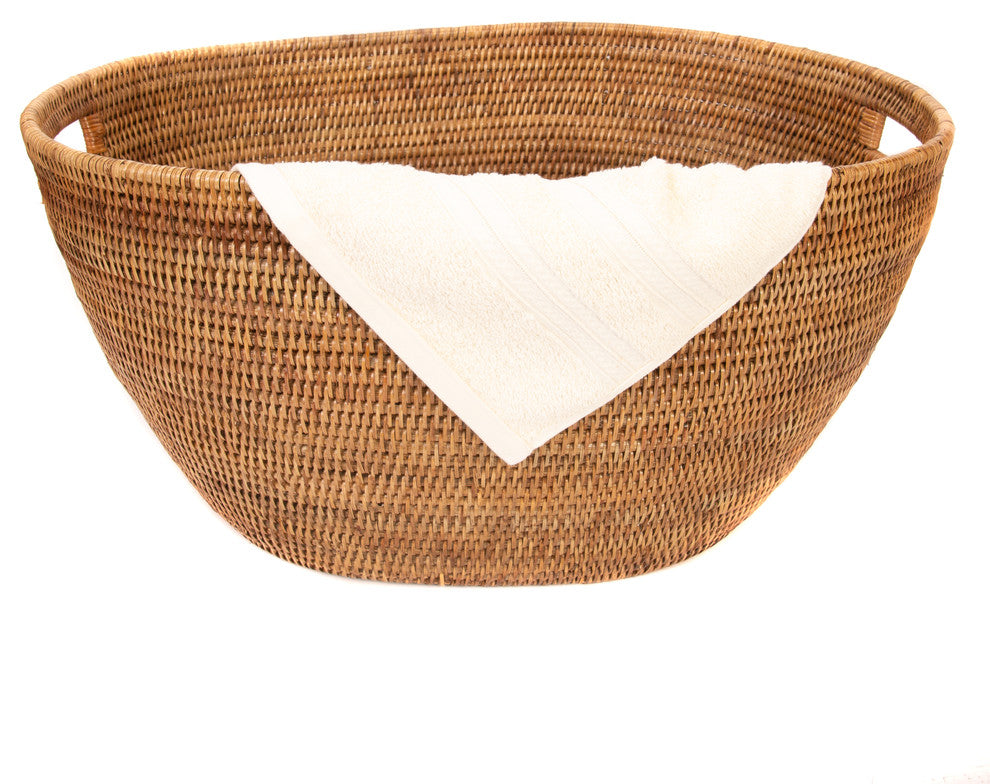 Artifacts Rattan Laundry Basket With Cutout Handles, Honey Brown