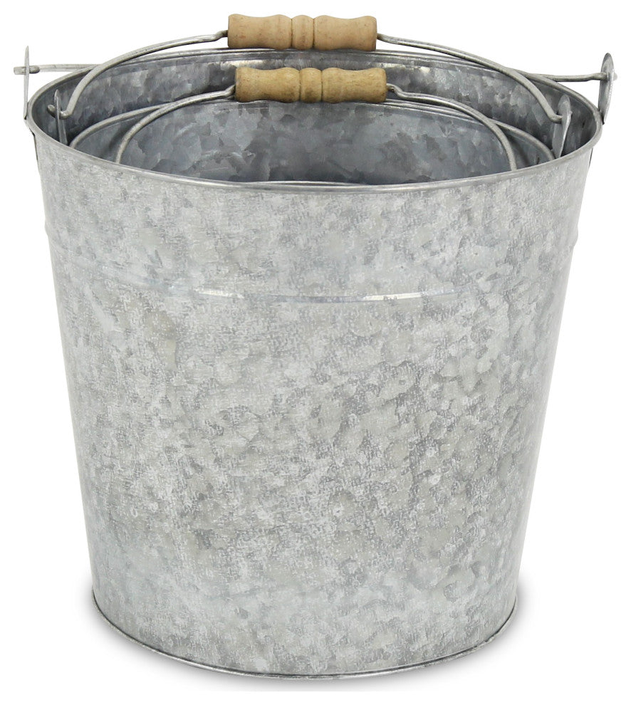 Galvanized Metal Garden Buckets, Set of 3