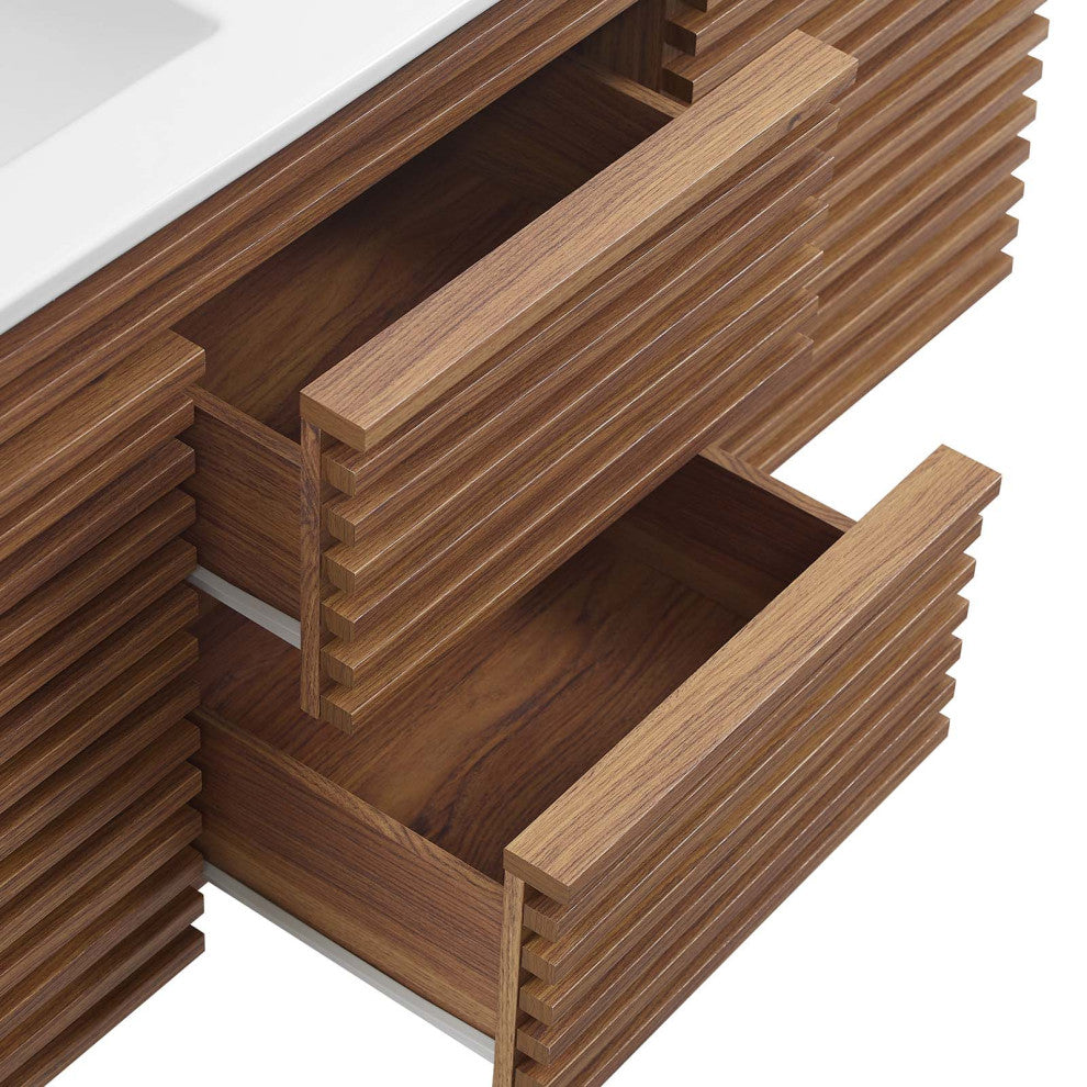 Render 48" Wall-Mount Bathroom Vanity, Walnut White