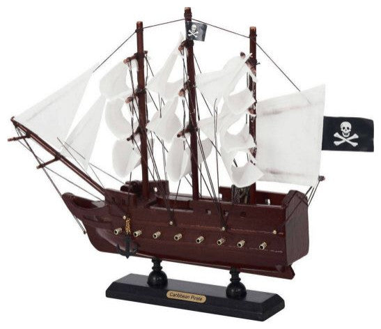 Wooden Caribbean Pirate White Sails Model Pirate Ship 12''