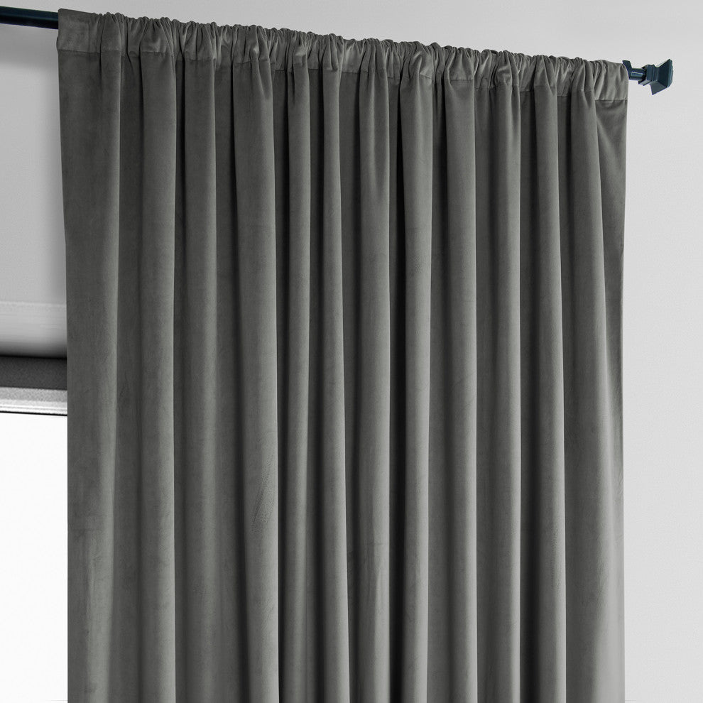 Heritage Plush Velvet Extrawide Curtain Single Panel, Destiny Gray, 100"w X 108"l