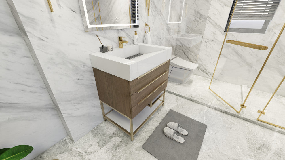 Madison 30" Freestanding Vanity with Reinforced Acrylic Sink, Light Oak