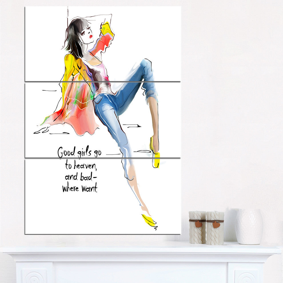 "Yellow Blue Young Woman" Digital Metal Wall Art, 3 Panels, 28"x36"