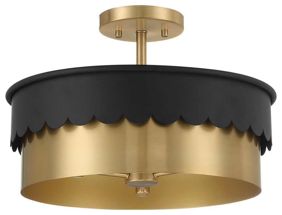 3-Light Ceiling Light, Matte Black and Natural Brass