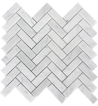 Carrara Herringbone Pattern Honed Tile, White, 50 Sq. ft., 1x3