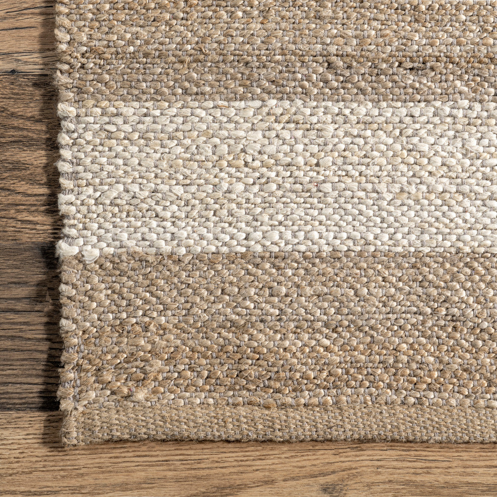 Nuloom Jute and Denim Even Stripes Area Rug, Off White 7'6"x9'6"
