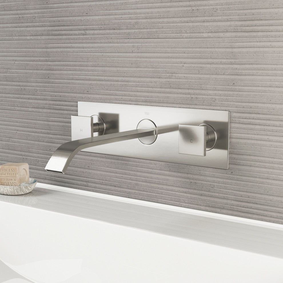 VIGO Titus 3" H 2-Handle Wall Mount Bathroom Faucet, Brushed Nickel
