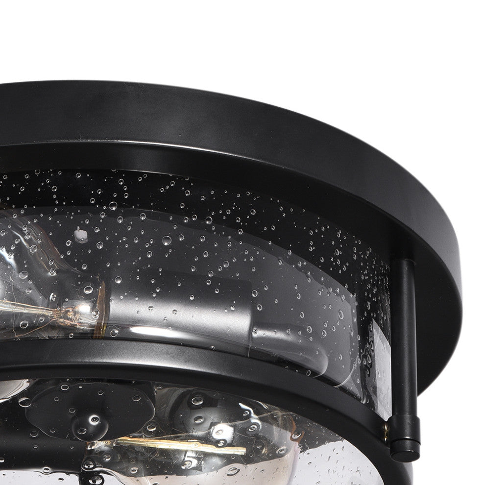Farmhouse 2-Light Seeded Drum Glass Flush Ceiling Light