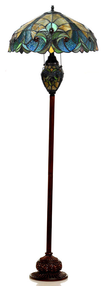 CHLOE Liaison Tiffany-style 3 Light Victorian Double Lit Floor Lamp 18" Shade