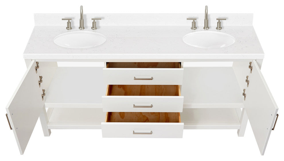 Ariel Bayhill 72" Double Oval Sink Bathroom Vanity, Carrara Quartz