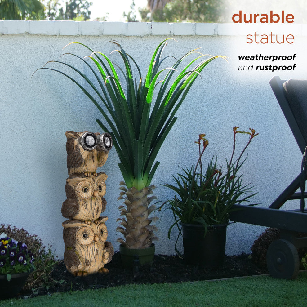 Solar 3-Stacked Binocular Owls Statue with LED Lights