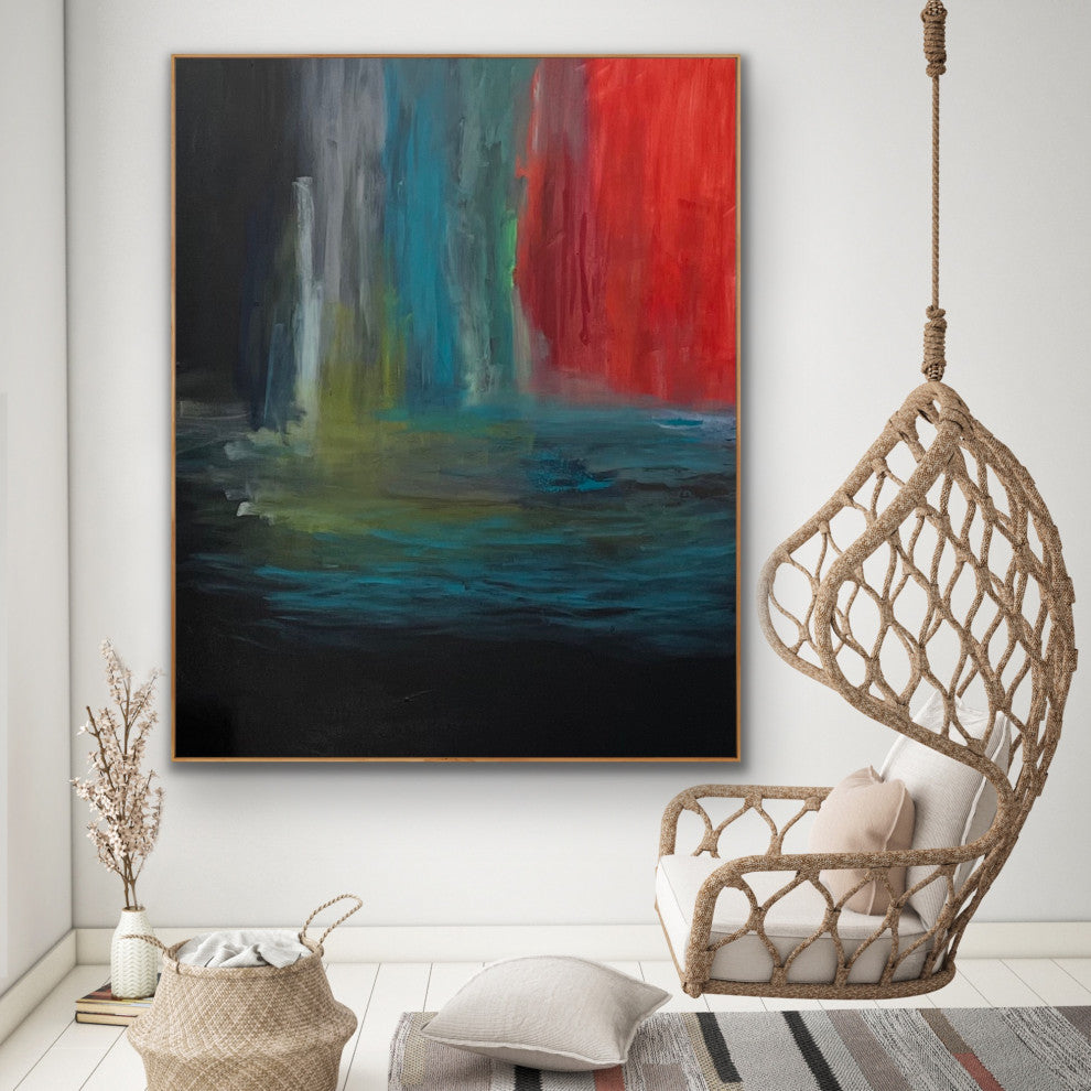 60x48" Original Minimal black abstract Painting Red wall art black and red decor