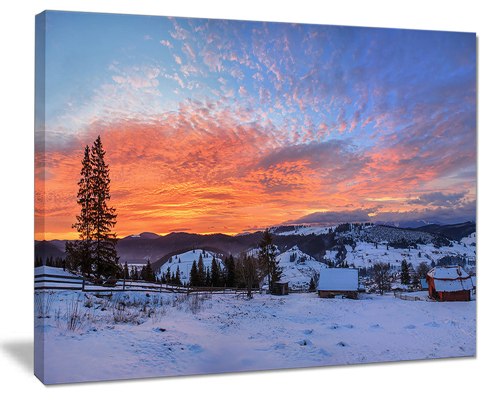 "Snowy Colorful Dawn in Mountains" Landscape Wall Wall Art, 20"x12"