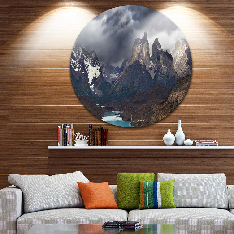 Torres Del Paine, Cuernos Mountains, Photo Disc Metal Wall Art, 36"