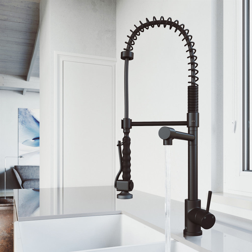 VIGO Zurich 27" H Single Handle Pull-Down Sprayer Kitchen Faucet, Matte Black, Without Extras