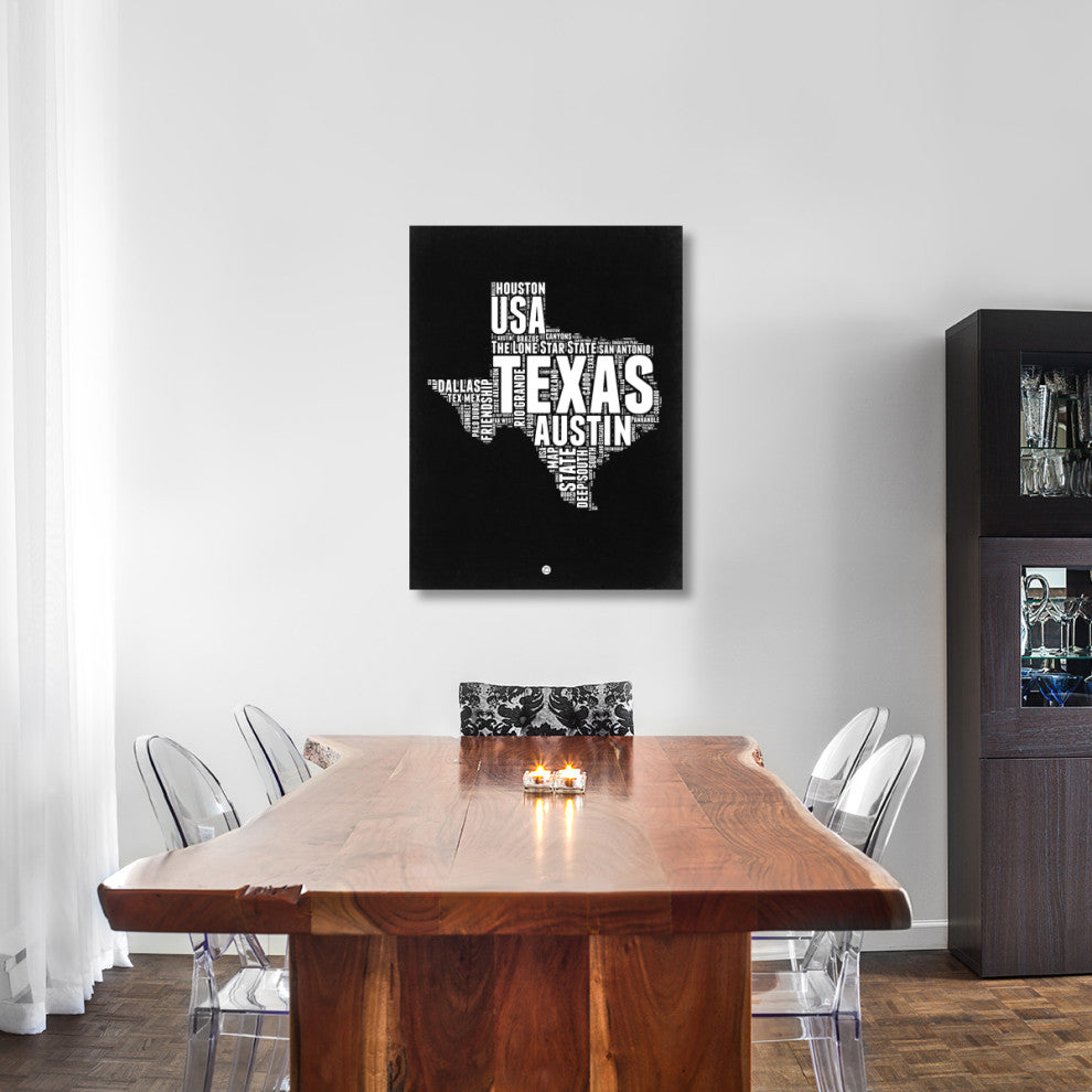 "Texas Black and White Map" Fine Art Print