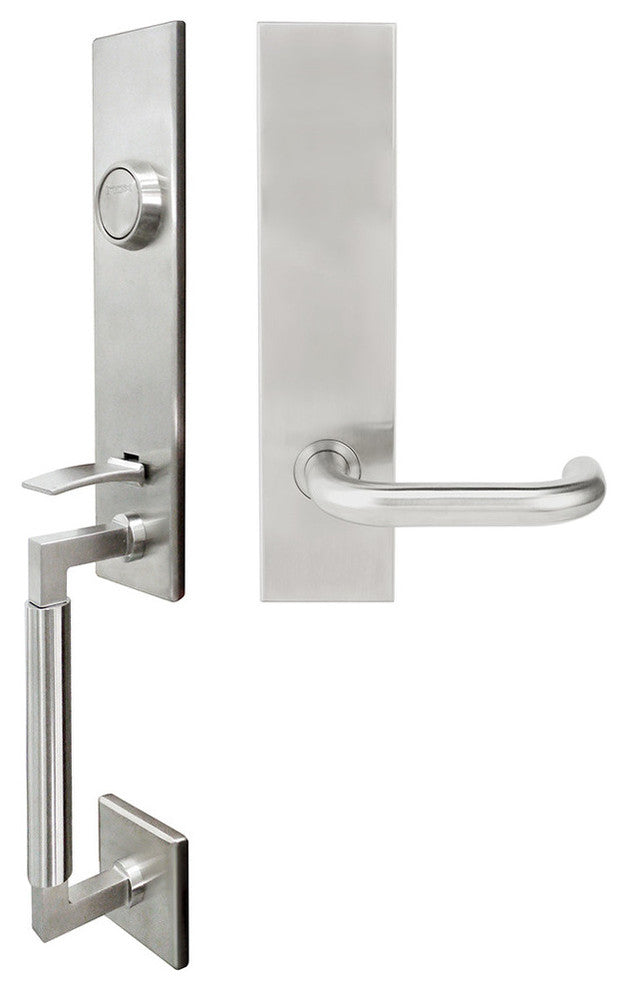 Munich Lever, Mortise Full Dummy Handleset, Left Hand, Satin Stainless Steel