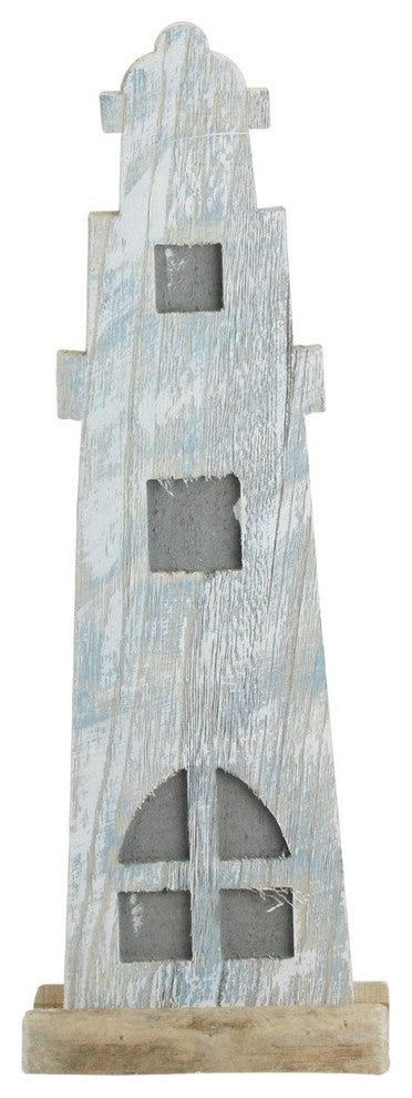 19" Distressed Finished White and Blue Nautical Lighthouse Tabletop Decoration