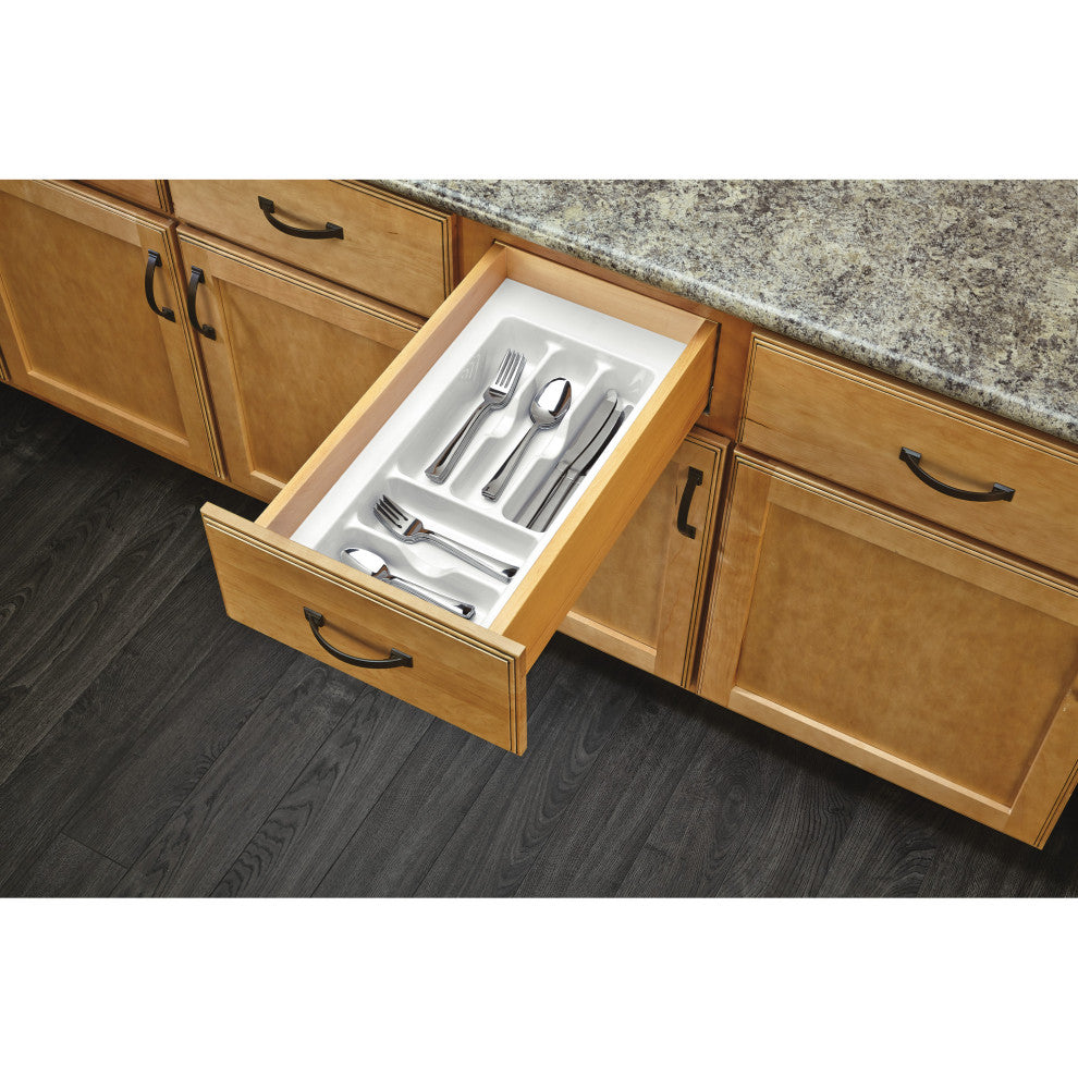 Polymer Trim to Fit Drawer Insert Cutlery Organizer, White, 11.5"W