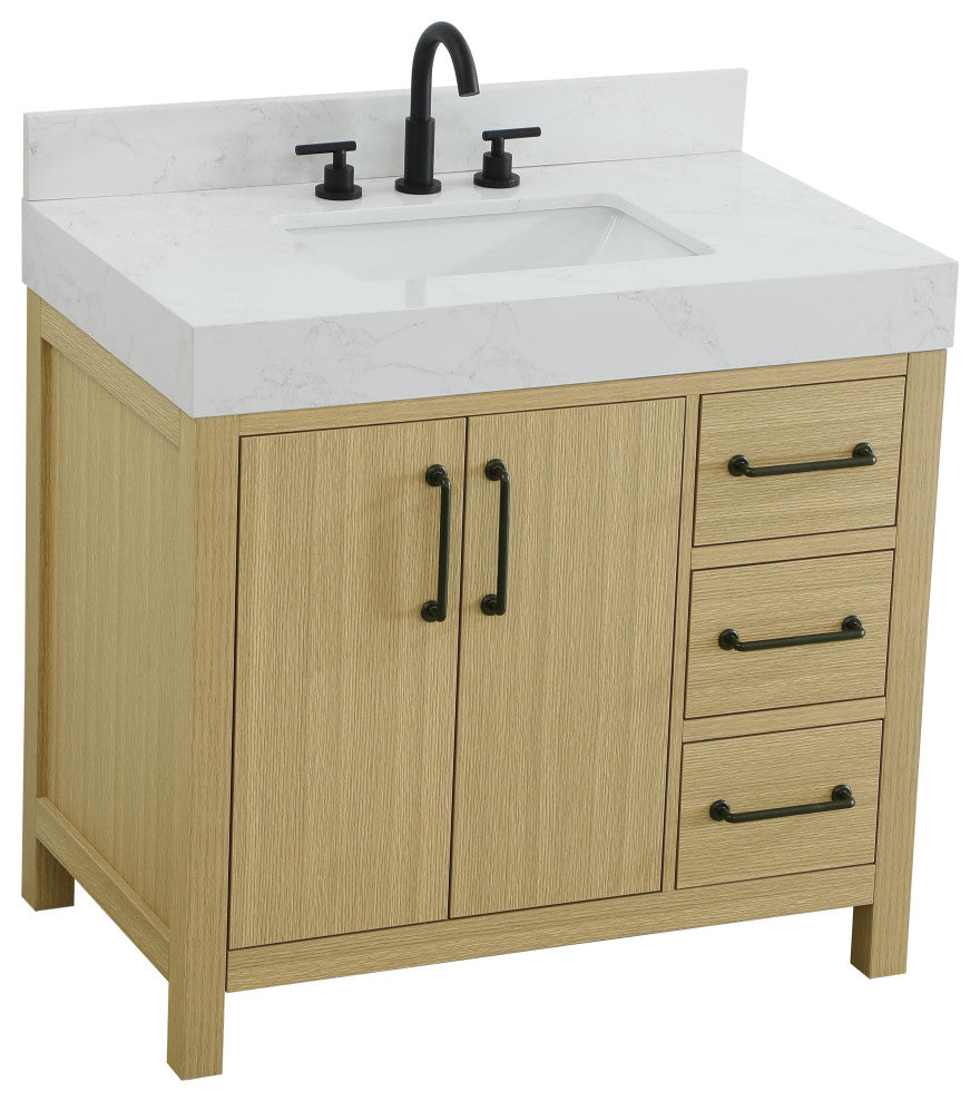 Home Living 36" Single Bathroom Vanity, Honey Brown With Backsplash