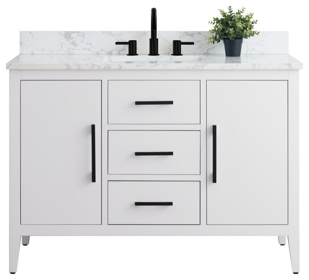 Vanity Art Bathroom Vanity With Sink, White, 48", Single Sink, Matte Black