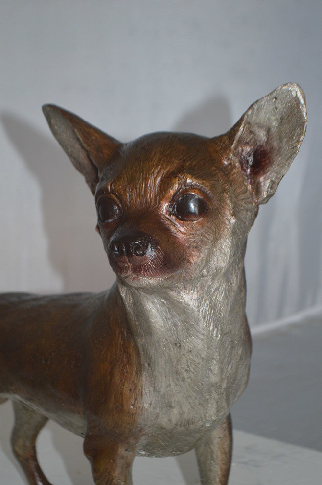 Standing Chihuahua Bronze Statue -  Size: 6"L x 16"W x 14"H.