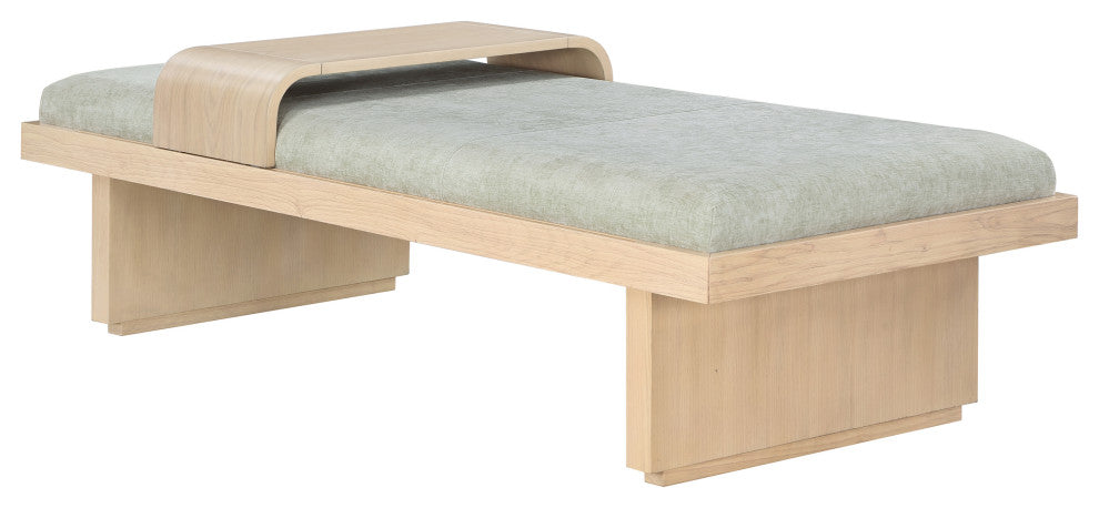 Arlington Chenille Fabric Upholstered Bench, Green, Natural Finish