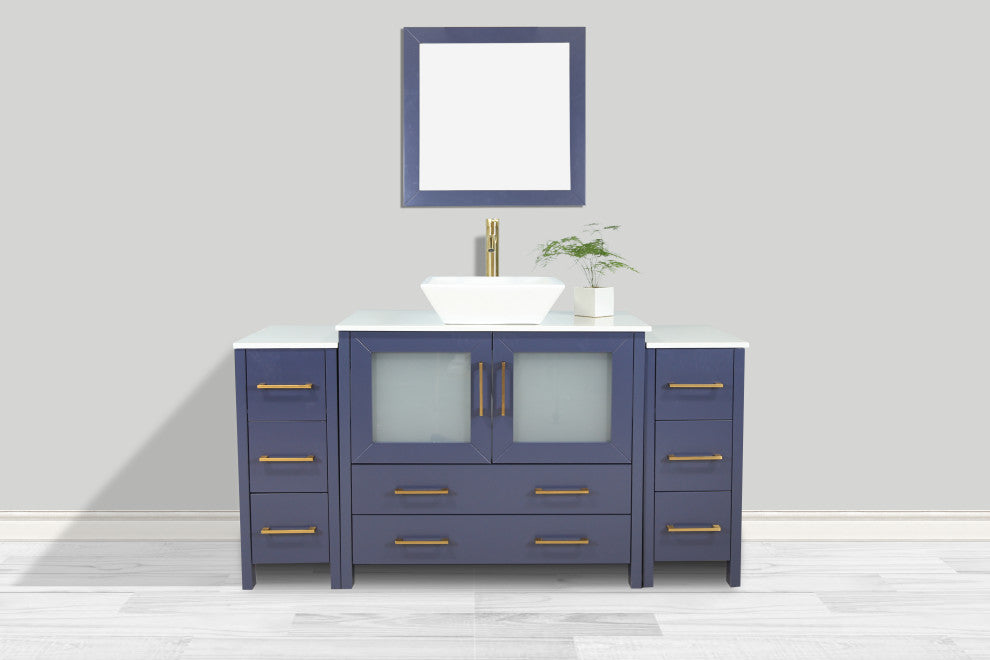 Vanity Art Vanity Set With Vessel Sink, Blue, 60", Standard Mirror
