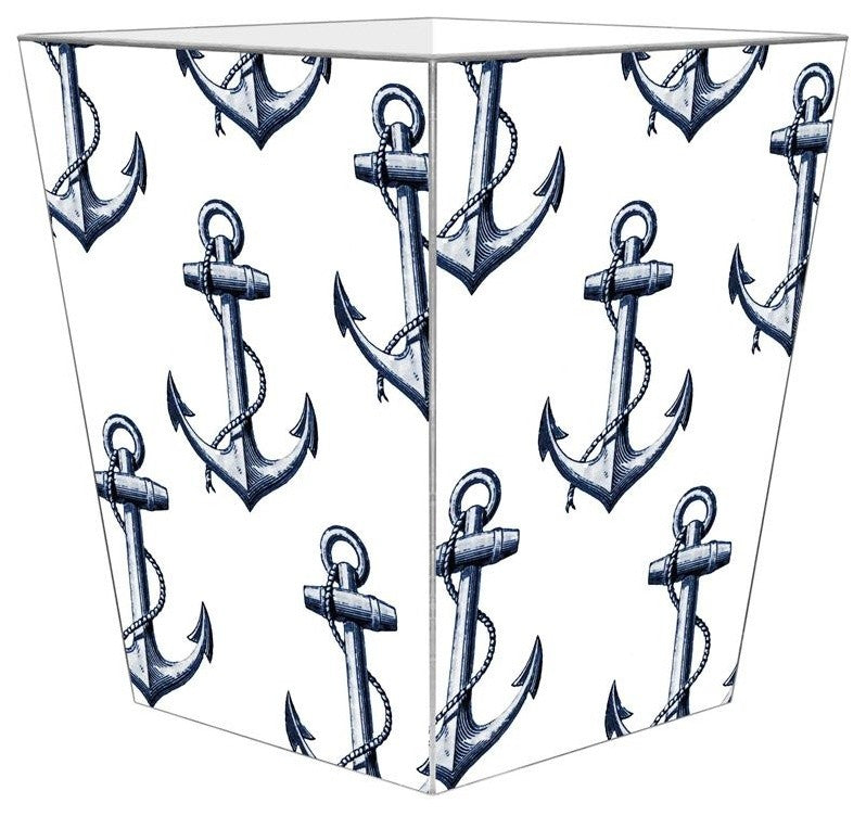 Vintage-Style Anchor Wastepaper Basket, White