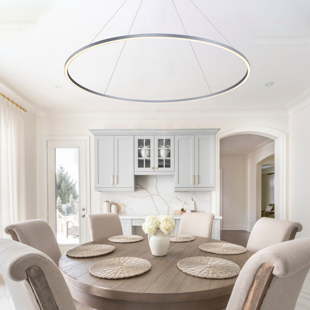 60" Tania ETL Certified Integrated LED Circular Adjustable Chandelier, Silver